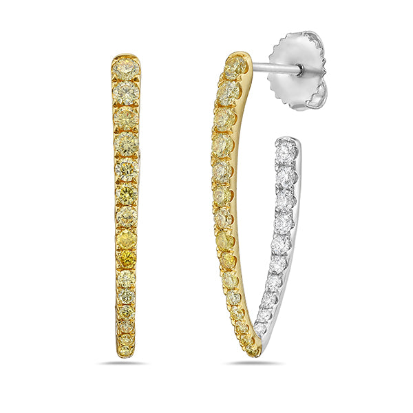 Charles Krypell 18K Gold Two-Tone 1.34ctw Fancy Yellow & White Diamond Hoop Earrings - 155211
