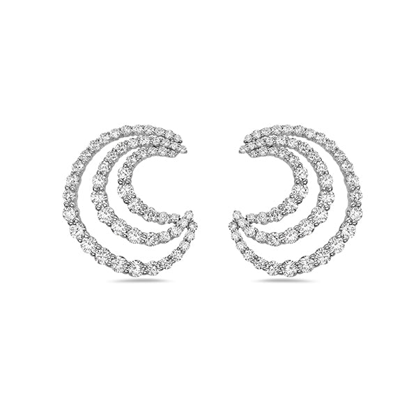 Charles Krypell 18K White Gold 3.26ctw Diamond Three-Row Crescent Earrings - 155010