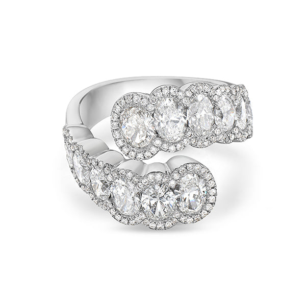 Charles Krypell 18k White Gold 3.16ctw Oval Shape Diamond Bypass Ring - 041859
