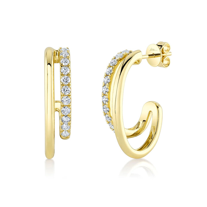 14K Yellow Gold Diamond Double Hoop Earrings - SC55024971