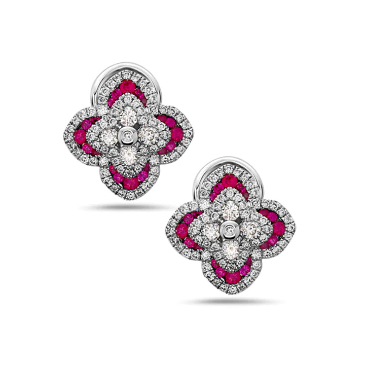 Charles Krypell Pastel Collection 18k White Gold Shining Star Ruby Diamond Earrings - 1-M347-WR