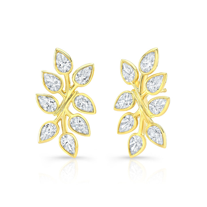 Rahaminov 18K Yellow Gold Pear Diamond Bezel Branch Earrings - EAR-5558
