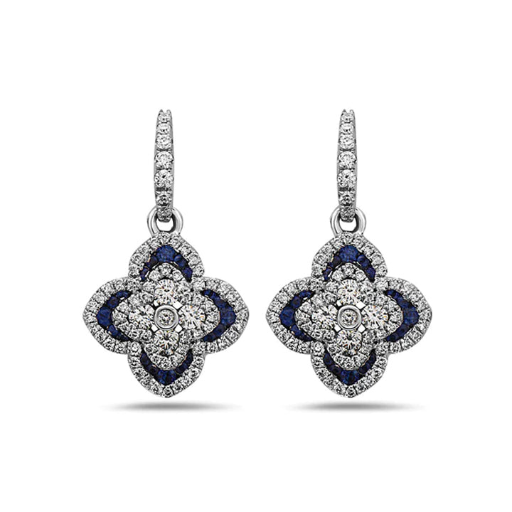 Charles Krypell 18K White Gold Diamond and Blue Sapphire Quatrefoil Earrings- 1-M347-WS