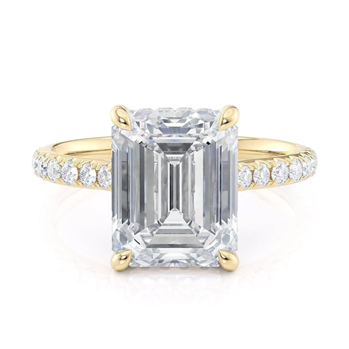 Michael M 18k Yellow Gold Emerald Cut Diamond Hidden Halo Engagement Ring - R800-3