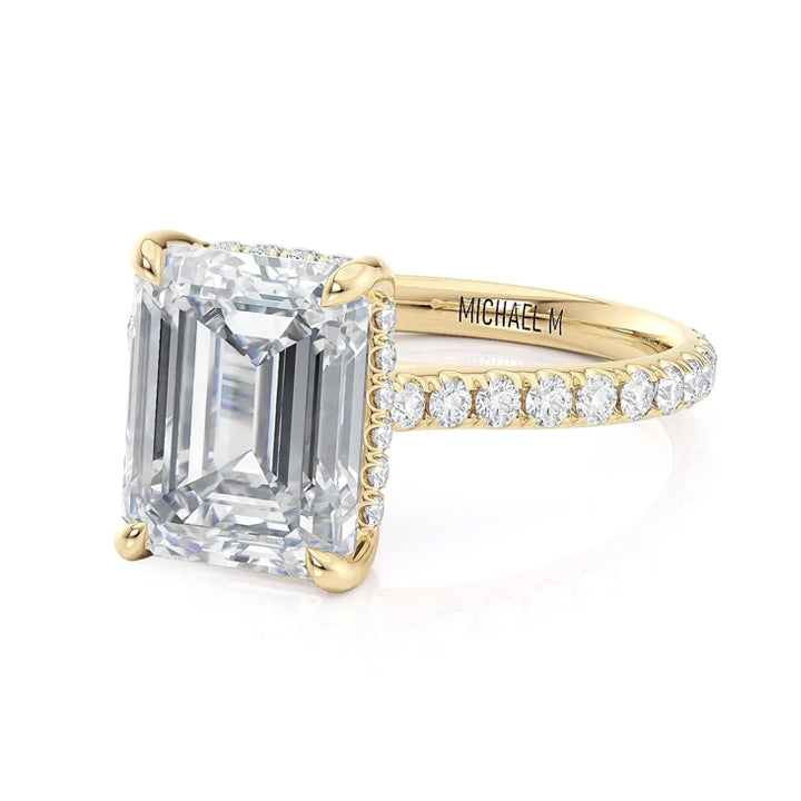 Michael M 18k Yellow Gold Emerald Cut Diamond Hidden Halo Engagement Ring - R800-3