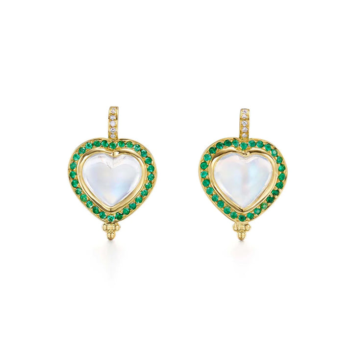 Temple St. Clair 18K Moonstone & Emerald Pavé Heart Earrings - E44642-HRTBMEM