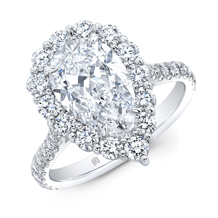 Rahaminov 18K White Gold 2.01ct Pear Shaped Halo Cluster Engagement Ring - F84-2820