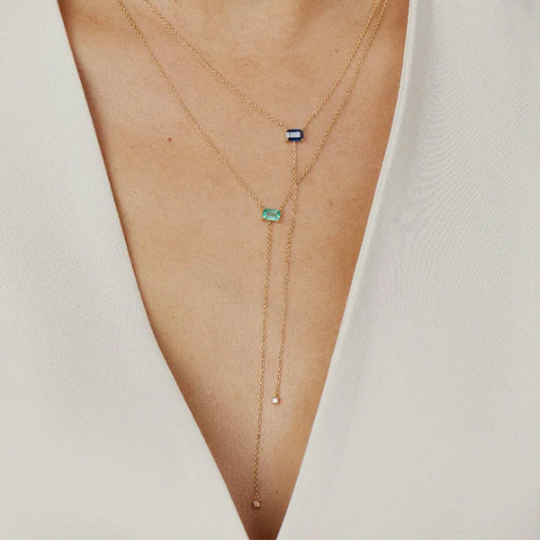 Eriness 14K Yellow Gold Blue Sapphire & Diamond Lariat Necklace - SBN40-YG-BS