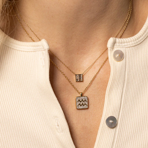 Eriness 14K Yellow Gold Aquarius Diamond Necklace - SBN113-YG-WD