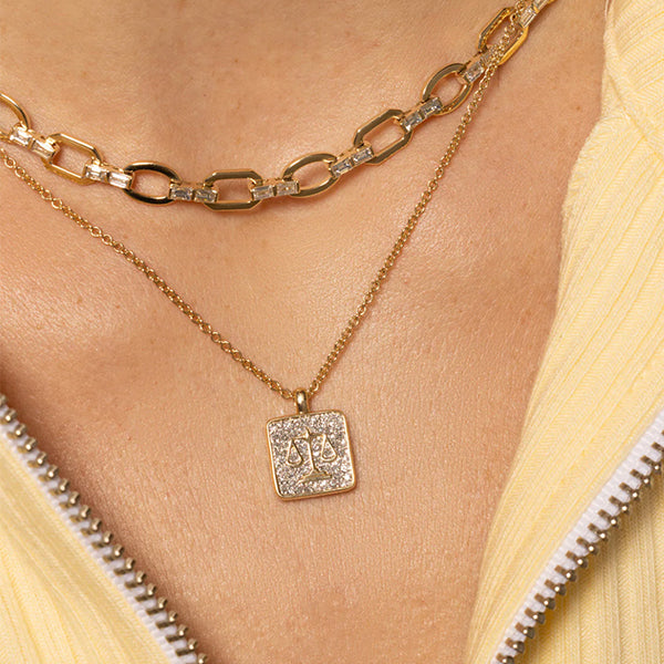 Eriness 14K Yellow Gold Libra Diamond Necklace - SBN114-YG-WD