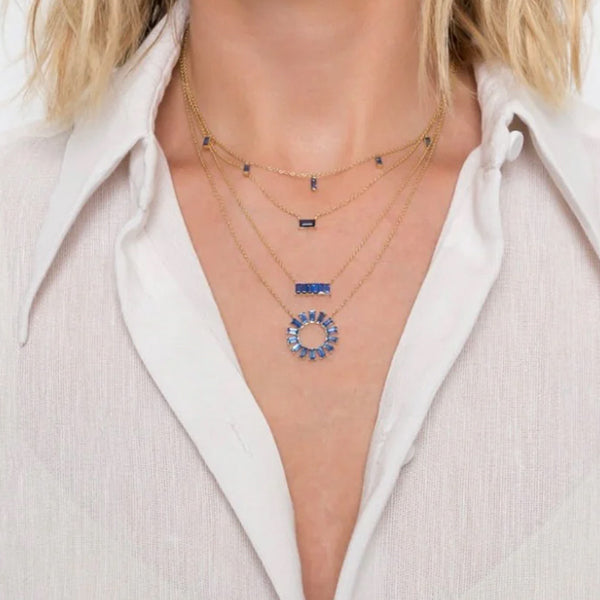 Eriness 14K Yellow Gold Blue Sapphire Dangle Baguette Necklace - SBN25-YG-BS