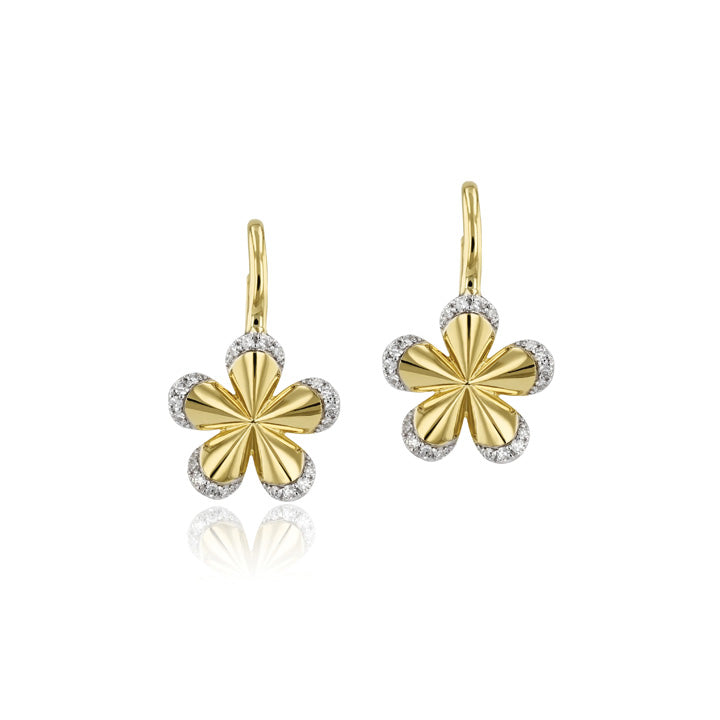 Phillips House 14K Yellow Gold Pave Edge Forget-Me-Not Small Leverback Earrings - E2614DY
