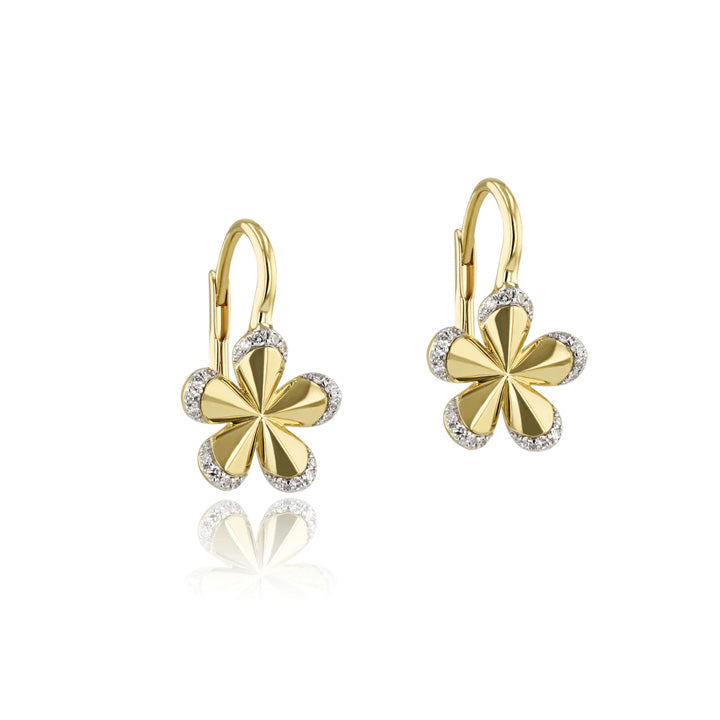 Phillips House 14K Yellow Gold Pave Edge Forget-Me-Not Small Leverback Earrings - E2614DY