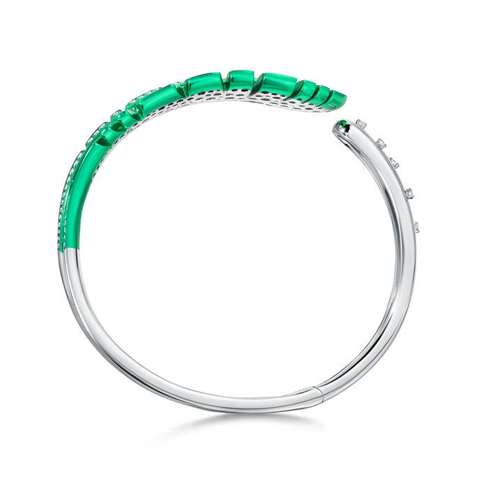 Graziela 18K Gold Green Rhodium Emerald Folha Bangle Bracelet
