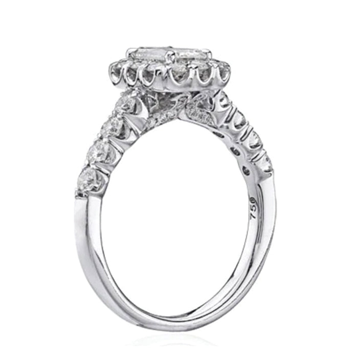 Christopher Design 18K White Gold Crisscut Emerald Diamond Halo Engagement Ring - G52-EC100