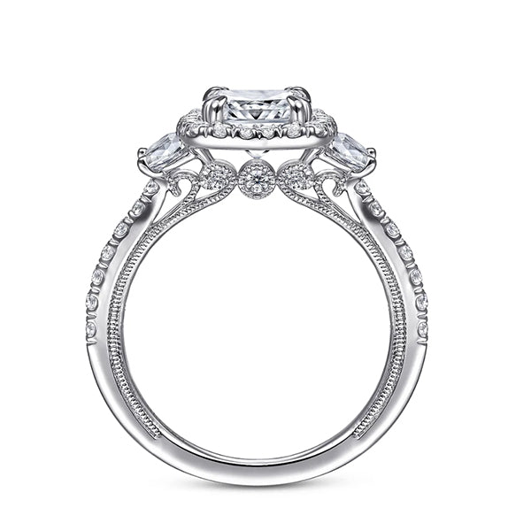 Gabriel & Co 14k White Gold Cushion Three Stone Halo Diamond Engagement Ring- ER12785W44JJ