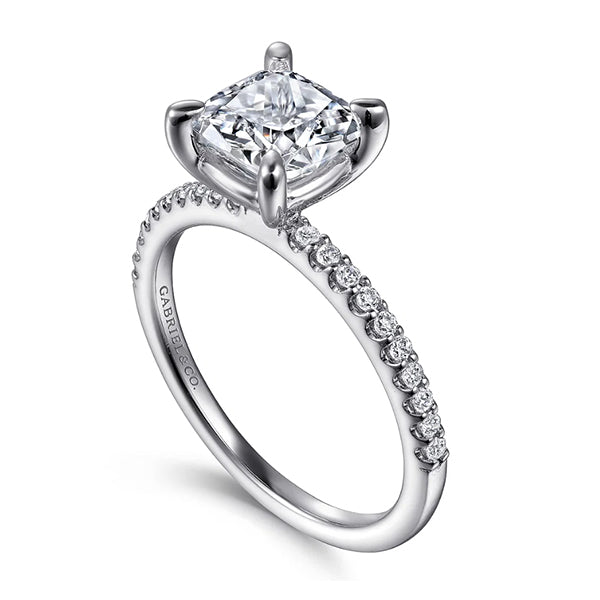 Gabriel & Co 14k White Gold Cushion Cut Diamond Engagement Ring- ER14918C8W44JJ