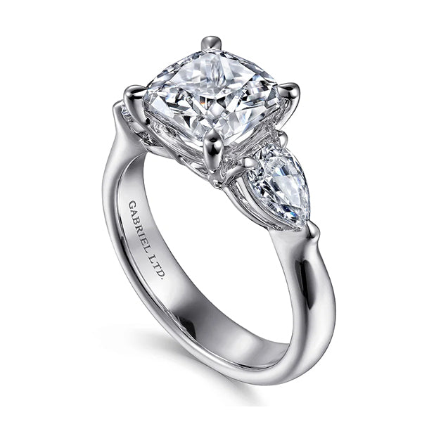 Gabriel & Co 18k White Gold Cushion Cut Three Stone Diamond Engagement Ring- ER15841C12W84JJ