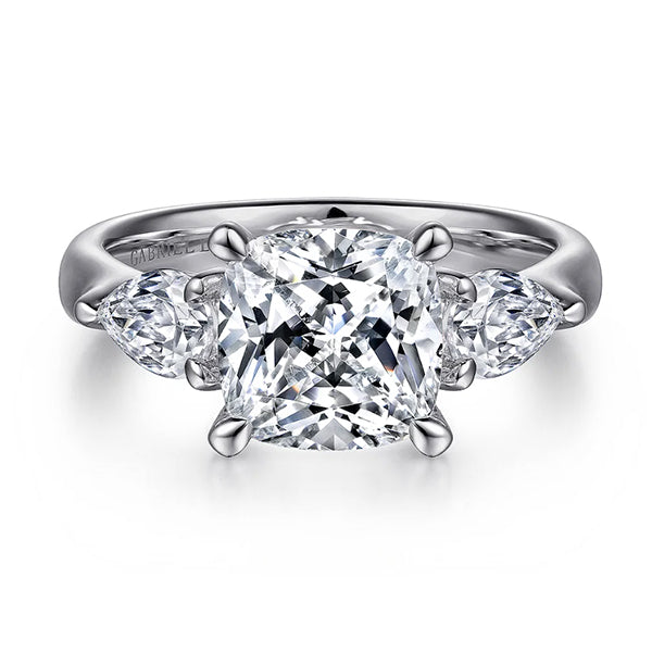 Gabriel & Co 18k White Gold Cushion Cut Three Stone Diamond Engagement Ring- ER15841C12W84JJ