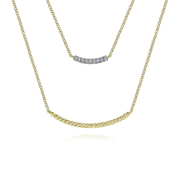 Gabriel & Co. 14k Yellow Gold Two Strand Twisted & Diamond Bar Necklace - NK6087Y45JJ