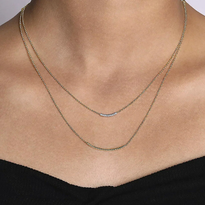 Gabriel & Co. 14k Yellow Gold Two Strand Twisted & Diamond Bar Necklace - NK6087Y45JJ