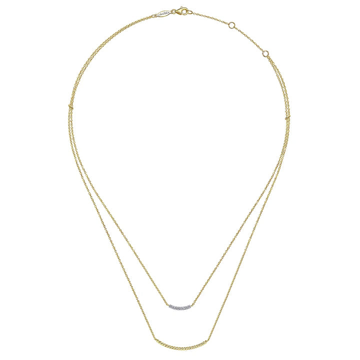 Gabriel & Co. 14k Yellow Gold Two Strand Twisted & Diamond Bar Necklace - NK6087Y45JJ