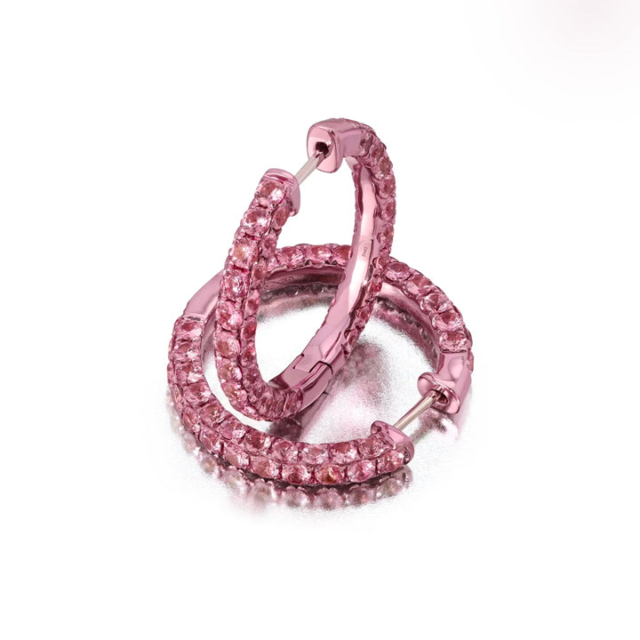Graziela Large Pink Sapphire & Pink Rhodium 3 Sided Hoop Earrings