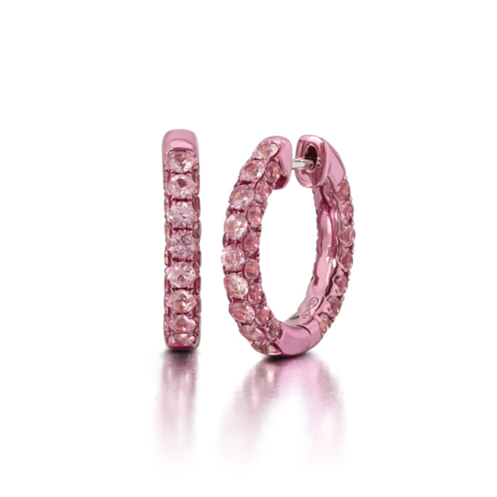 Graziela 18K Gold Pink Sapphire & Pink Rhodium 3 Sided Hoop Earrings- WBE-105