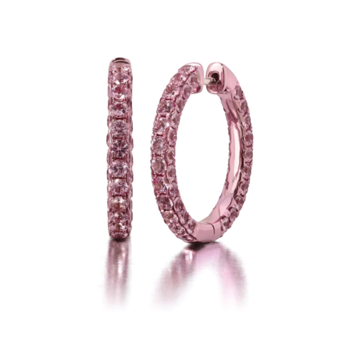 Graziela 18K Gold Large Pink Sapphire & Pink Rhodium 3 Sided Hoop Earrings- WBE-105-L