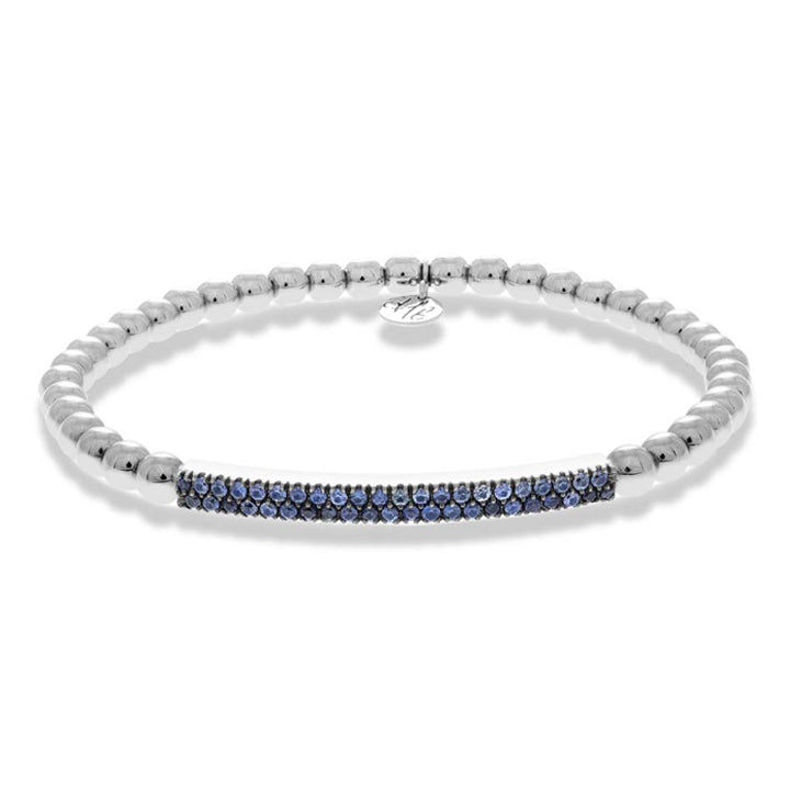 Hulchi Belluni 18K White Gold Blue Sapphire Pave Bar Stretch Bracelet- 21348BLR
