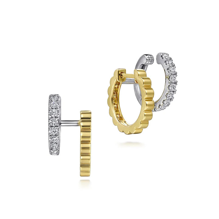 Gabriel & Co. 14K White-Yellow Gold Diamond Easy Stackable Huggie Earrings - EG15047M45JJ