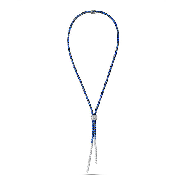 Charles Krypell 18K White Gold 18.83ctw Blue Sapphire & 1.45ctw Diamond Lariat Necklace - 130746