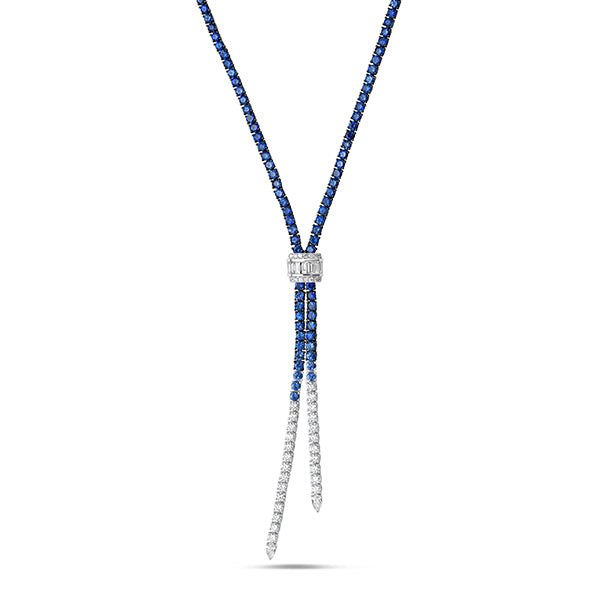 Charles Krypell 18K White Gold 18.83ctw Blue Sapphire & 1.45ctw Diamond Lariat Necklace - 130746