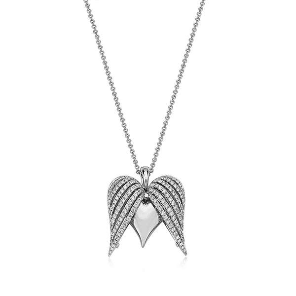Charles Krypell 18K White Gold & Diamond Angel Heart Pendant - 4-9517-WD20