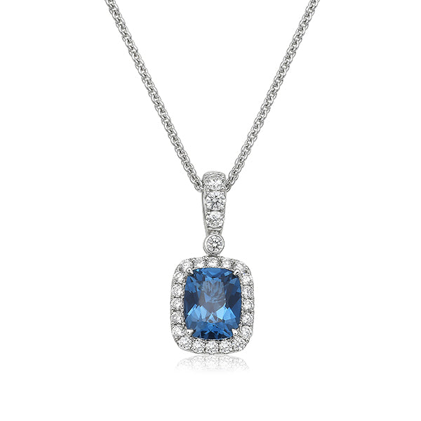 Charles Krypell 18K White Gold 3.47ct London Blue Topaz, Blue Sapphire & Diamond Pendant - 130740