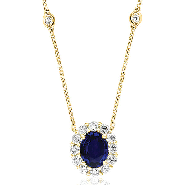 Moyer Collection 18KY Gold 1.89ct Sapphire & Diamond Halo Necklace - 130940