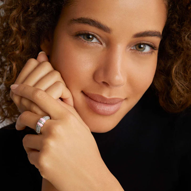 Lagos Pink Caviar Ceramic Diamond Ring - 02-80732-CP7