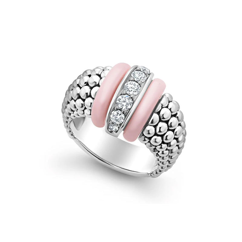 Lagos Pink Caviar Ceramic Diamond Ring - 02-80730-CP7