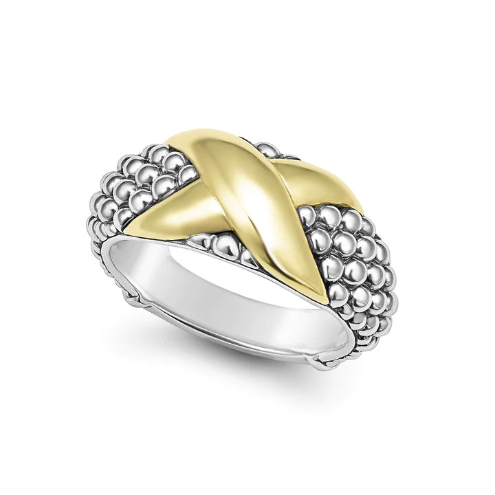 Lagos Embrace Two-Tone X Caviar Ring - 03-80518-7