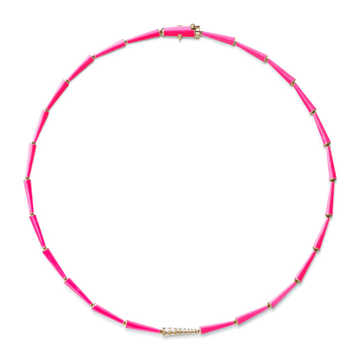 Melissa Kaye 18K Gold Lola Neon Pink Enamel Linked Necklace