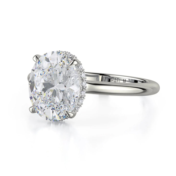 Michael M 18k Gold Oval Diamond Solitaire Hidden Halo Engagement Ring - R750-3