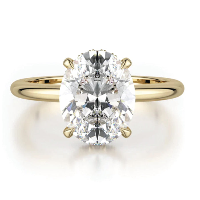 Michael M 18k Gold Oval Diamond Solitaire Hidden Halo Engagement Ring - R750-3