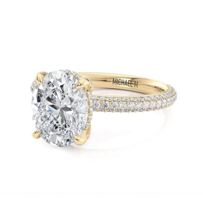 Michael M 18k Gold Classic Pave Oval Shape Diamond Engagement Ring R796