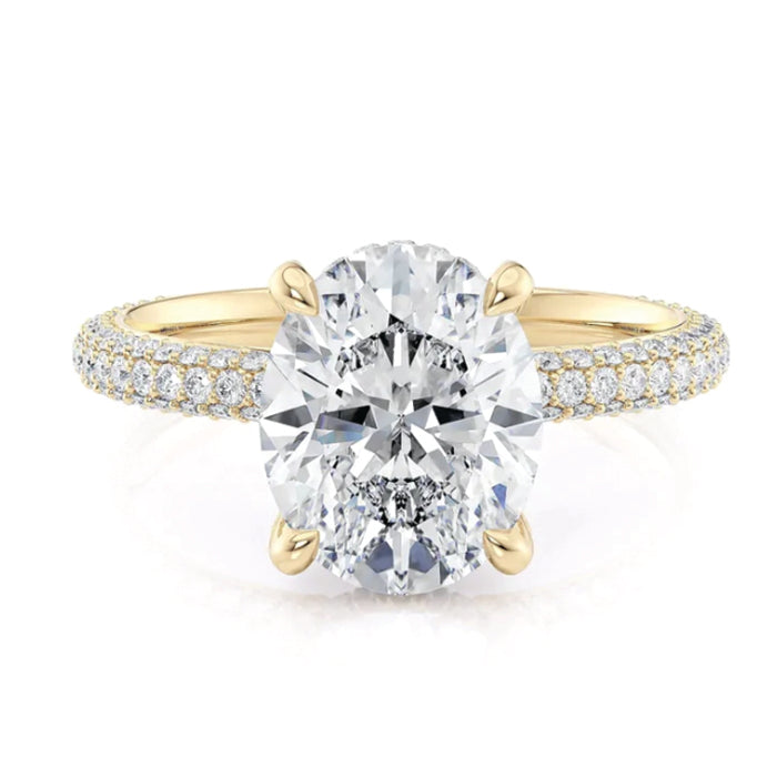Michael M 18k Gold Classic Pave Oval Shape Diamond Engagement Ring R796