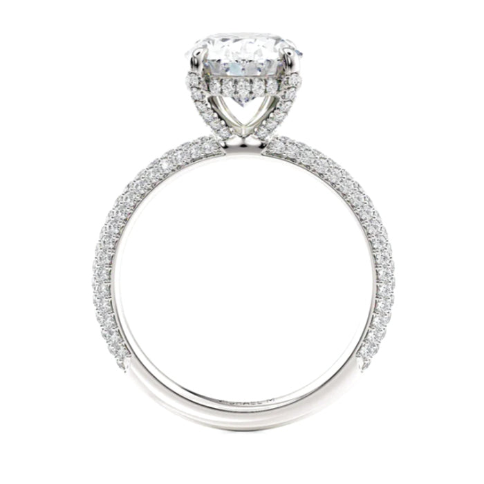 Michael M 18k Gold Classic Pave Oval Shape Diamond Engagement Ring R796
