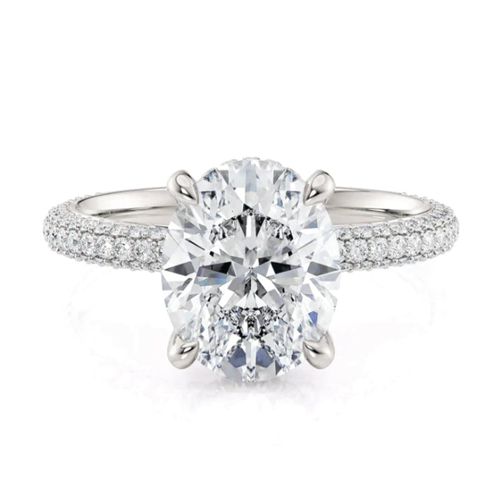 Michael M 18k Gold Classic Pave Oval Shape Diamond Engagement Ring R796