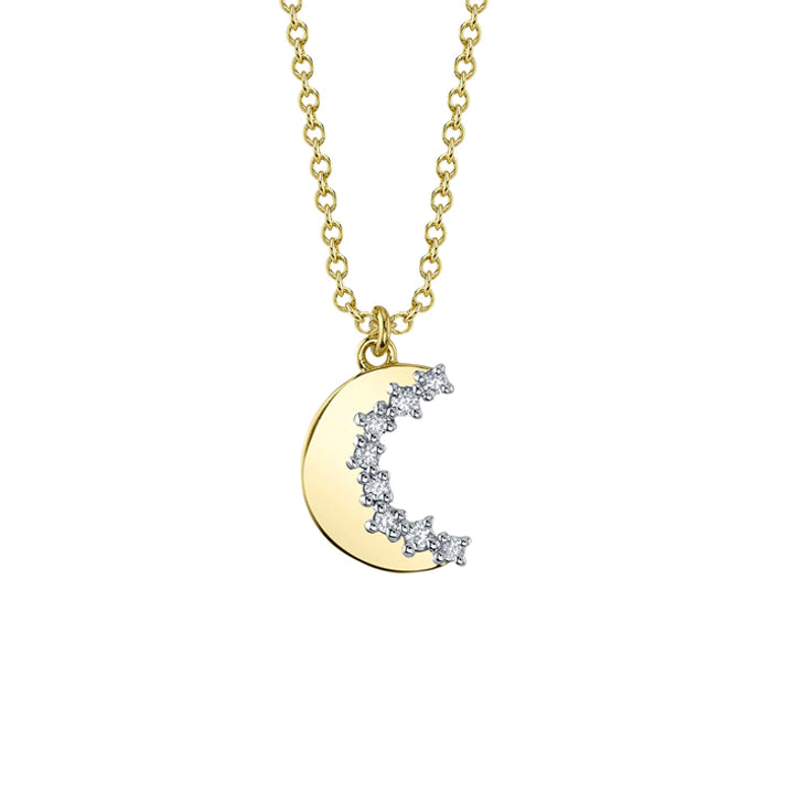 14K Yellow Gold Diamond Crescent Moon Necklace - SC55025738RD