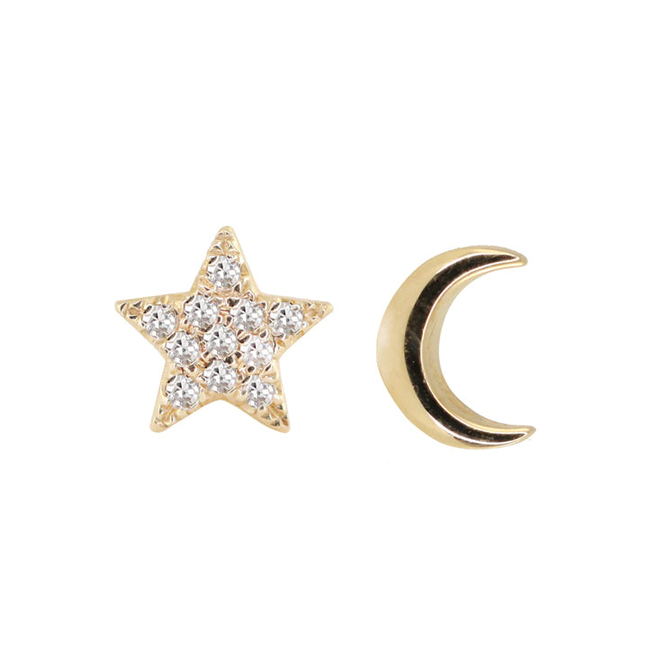 Luna Skye 14K Yellow Gold Diamond Mini Star & Moon Stud Earrings