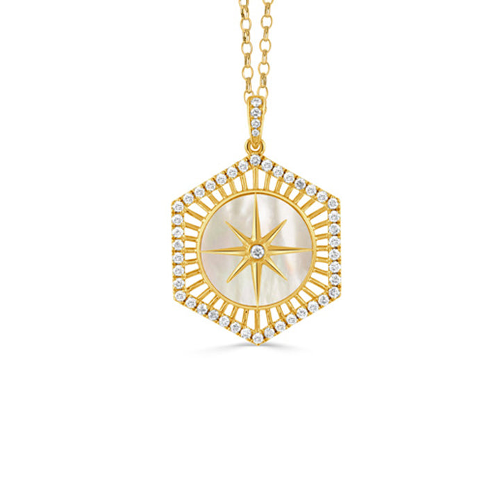 Doves 18k Yellow Gold Diamond & Mother of Pearl Pendant - P10909WMP