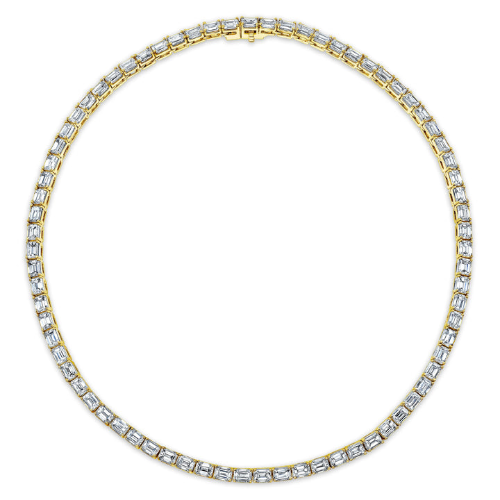 Rahaminov 18K Yellow Gold 22.40ctw Emerald Cut Diamond Tennis Necklace - NK-7760